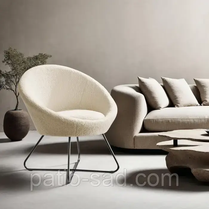 Крісло коктейльне Centera букле, колір молочно-білий / слонова кістка, фото 1