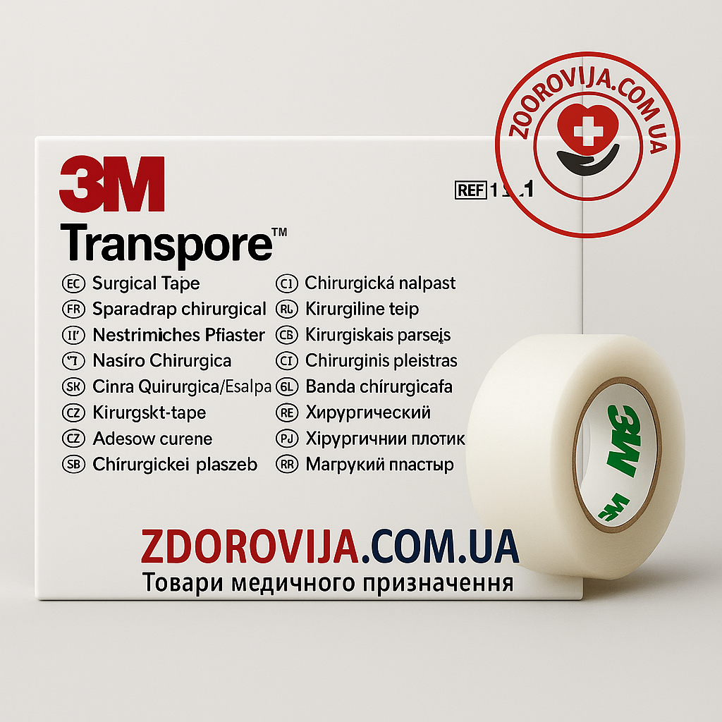 Пластир хірургічний прозорий 3M Transpore 1,25 см × 9,1 м (1527-0), гіпоалергенний, медичний