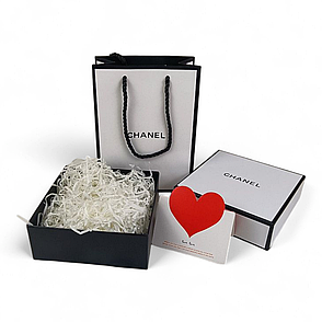 Комплект пакет Chanel і коробка Chanel, розмір 145х145 мм, білий колір, з чорною мотузковою ручкою, фото 1