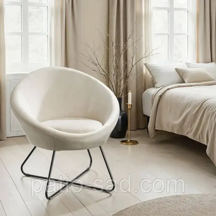 Крісло з округлою суцільною спинкою Centera в стилі сканді (велюр, бежеве), фото 1