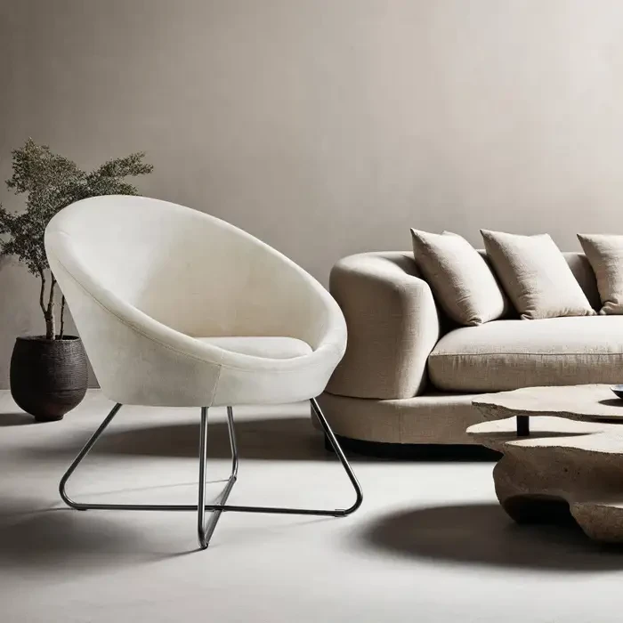 Крісло з округлою суцільною спинкою Centera в стилі сканді (велюр, бежеве)