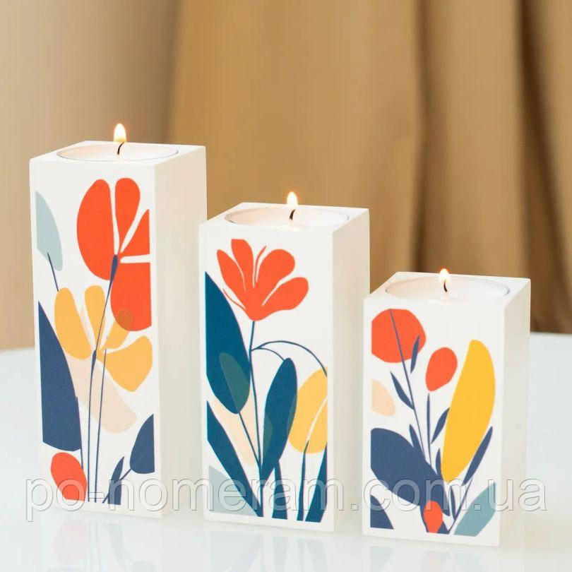 Підсвічники 3 шт Квіткові барви (білий колір) bsv0014, фото 1