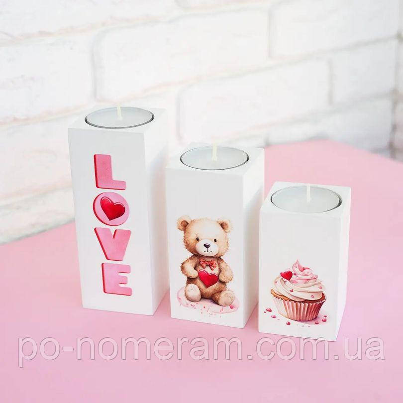 Підсвічники 3 шт LOVE Ведмедик (білий колір) bsv0013, фото 1