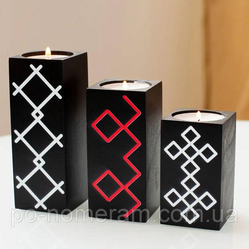 Підсвічники 3 шт Орнаменти (чорний колір) bsv0010, фото 1