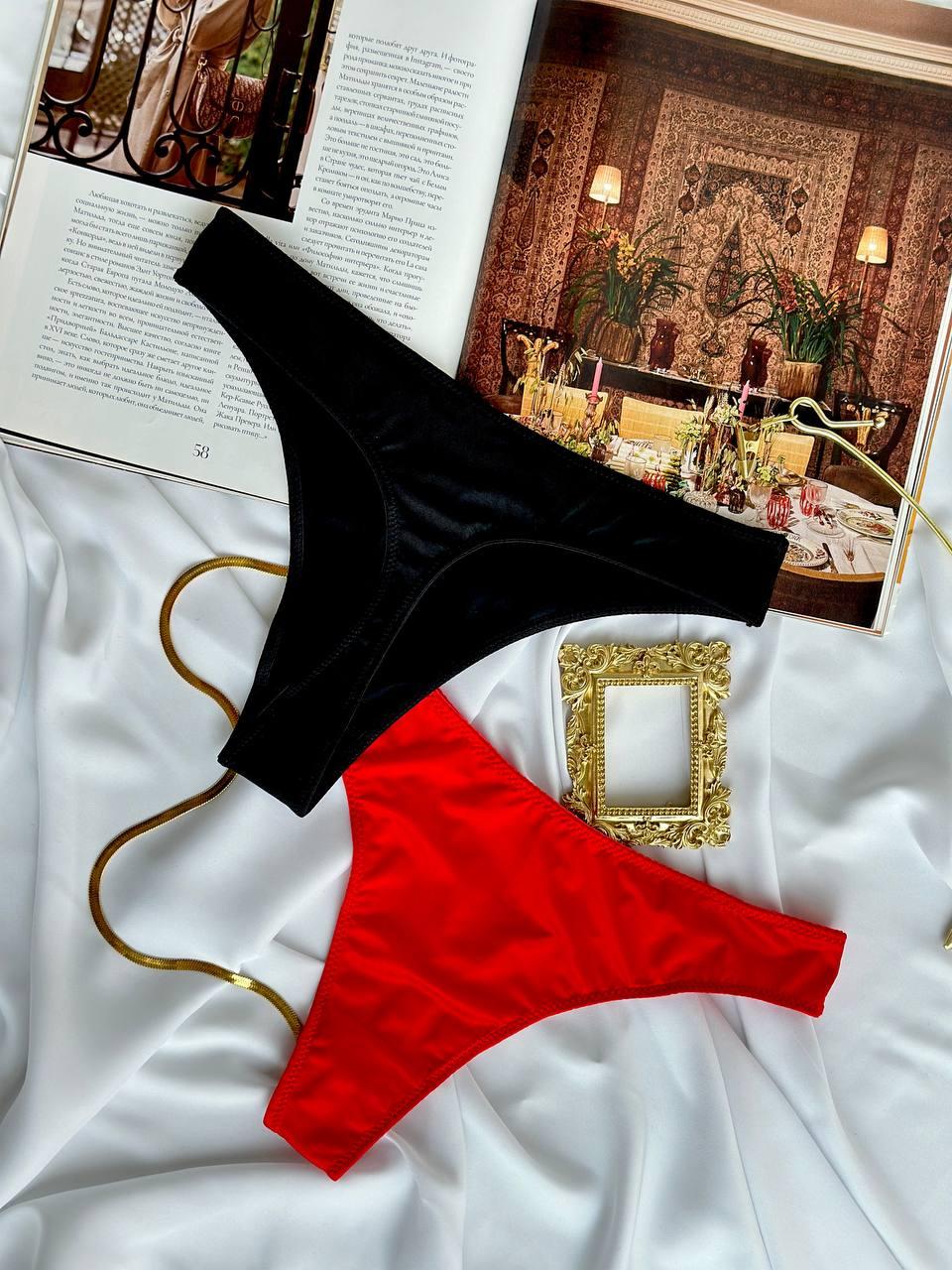 Жіночі трусики стрінги набір 2шт чорні і червоні, фото 1