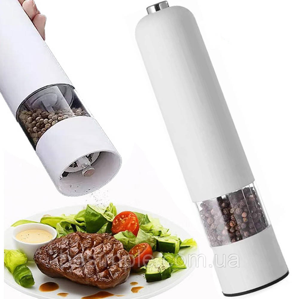 Електричний подрібнювач спецій на батарейках DISPENER, Білий / Автоматичний млин / Перечниця, фото 1