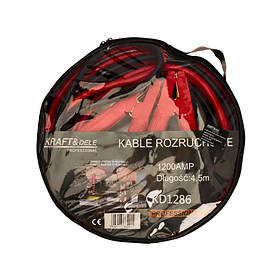 Пускові кабелі для авто 1200A, 4,5 м Kraft Dele KD1286 дроти прикурювання для акумулятора авто