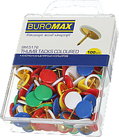 Кнопки-гвоздики канцелярські (Ø10/8мм, кольорові, 100шт) Buromax BM.5176