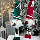 Новорічний ельф гном 75-80 см на довгих смугастих ніжках, декоративний різдвяний інтер'єрний гном Green, фото 10