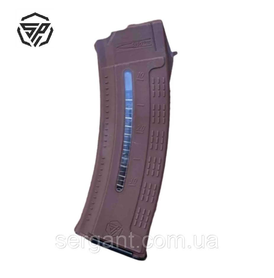 Магазин 5.45х39 на 30 набоїв пластиковий з ВІКНОМ коричневий для АК / АКСУ (Україна), фото 1