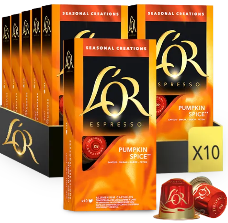 Ящик Кави в капсулах Nespresso L’OR Pumpkin Spice 100 Капсул (10 пачок по 10 капсул), фото 1