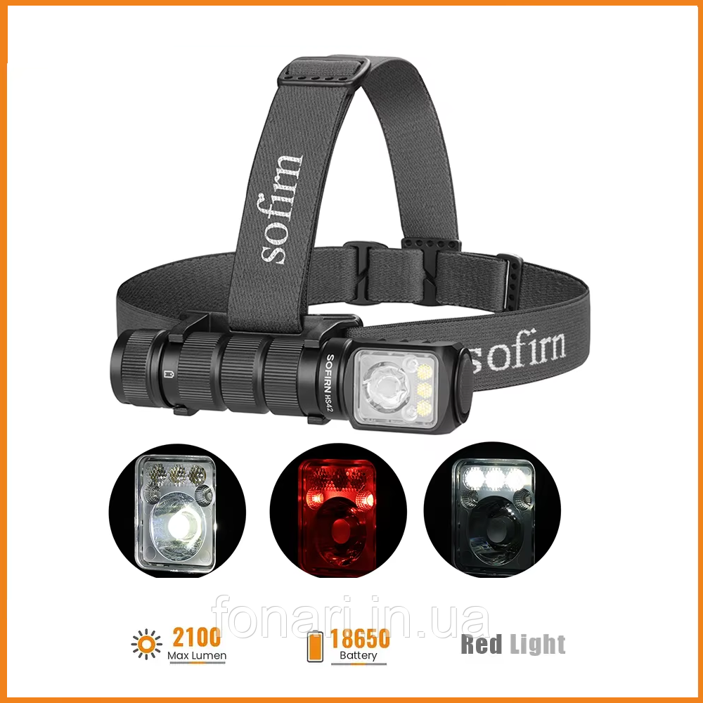 Налобний ліхтар Sofirn HS42, 1x18650, 2100 lm (usb заряджання)