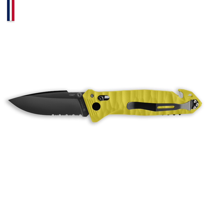 Ніж Tb Outdoor "CAC", Nitrox, жовтий, полусерр., рельєфн.PA6, стропоріз, штопор, склобій, фото 1