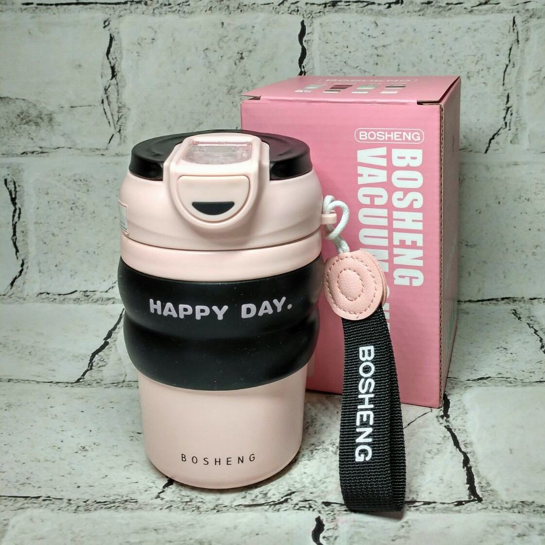 Термокухоль з трубочкою Happy day термочашка для кави 13,5х7х6,5 см 350 мл Рожевий BW1898-1