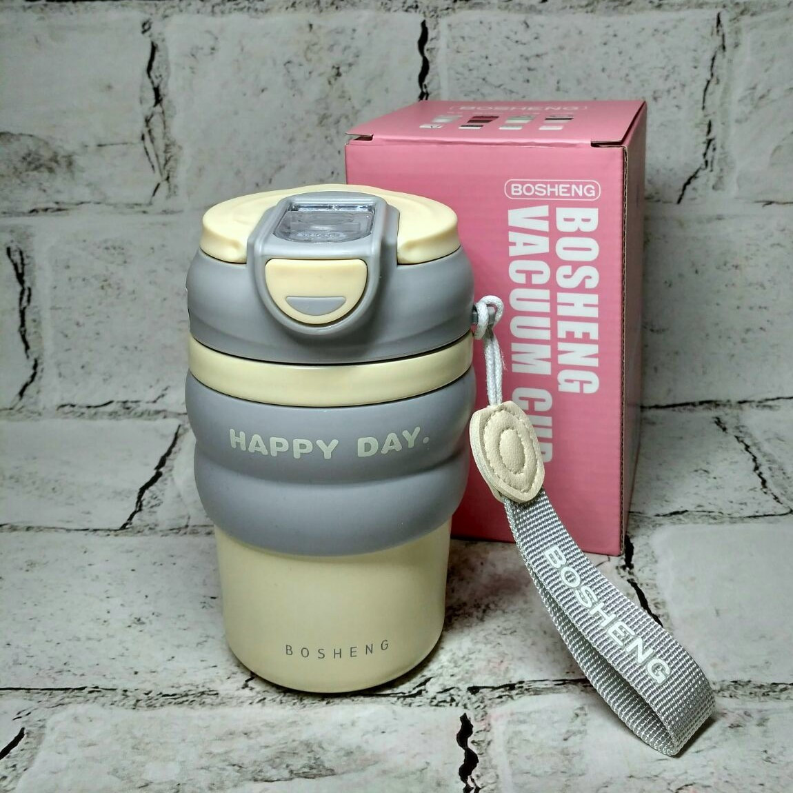 Термокухоль з трубочкою Happy day термочашка для кави 13,5х7х6,5 см 350 мл Сірий BW1898-2