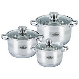 Набір з 3-х каструль 2.9, 3.9, 5.1 л. з нержавіючої сталі та топовим капсульним 7-ми шаровим дном