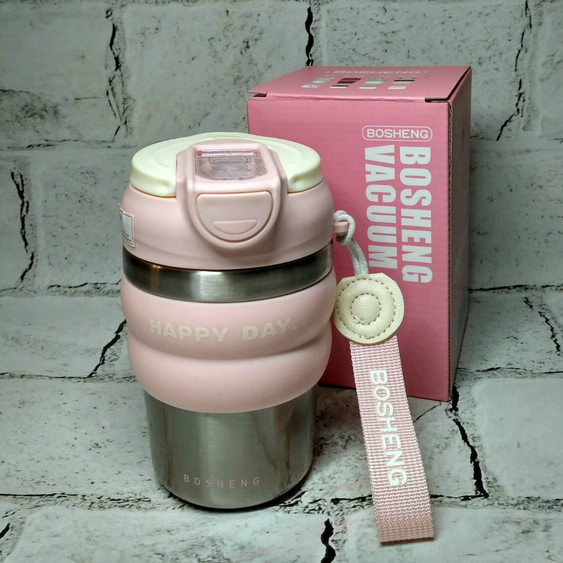 Термокухоль з трубочкою Happy day термочашка для кави 13,5х7х6,5 см 350 мл Срібло BW1898-3