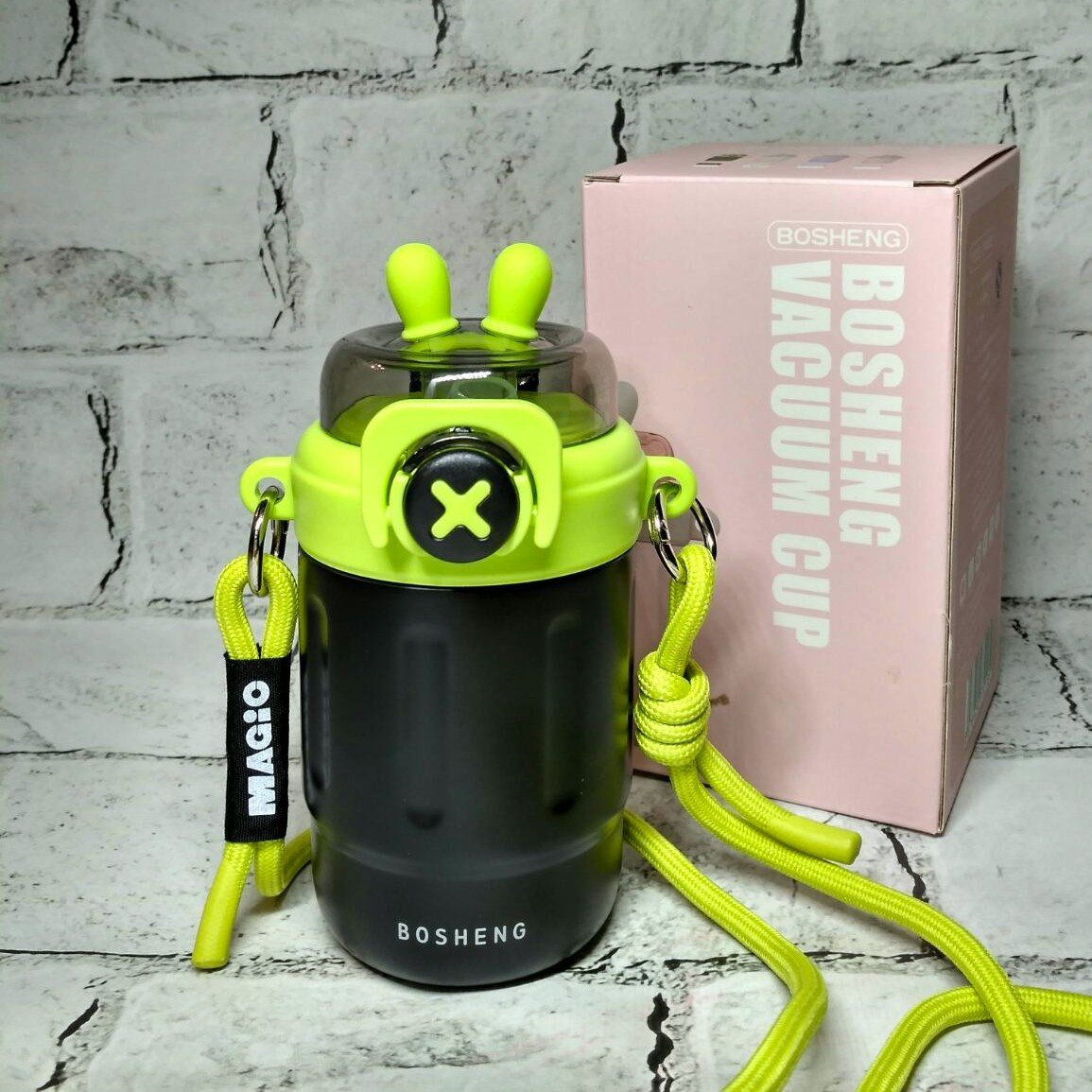 Термокухоль з трубочкою Зайчик термочашка для кави 14х7х6,5 см 300 мл Чорний 1893-1