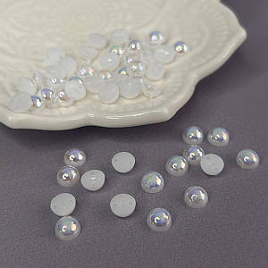 Напівнамистини пришивні 6 мм, 20 гр/уп колір - білий з АВ покриттям