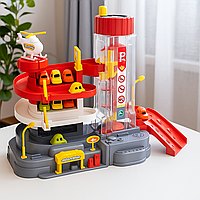 Іграшка трек трирівневий гараж парковка з підйомником машинками "Пожежна станція" ліфт