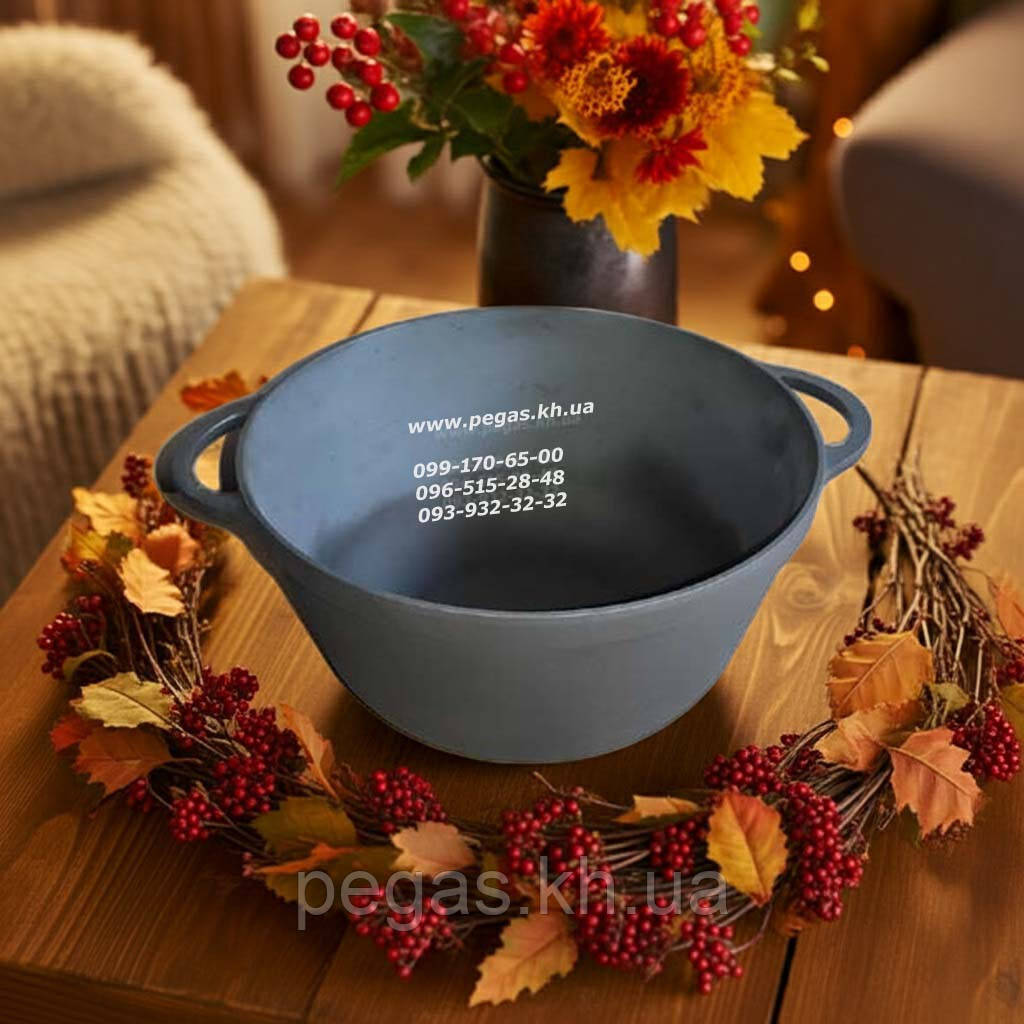 Каструля чавунна 3 літри казанок чавунний на піч, барбекю, мангал, фото 1