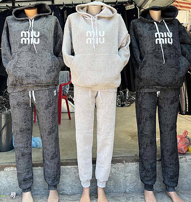 Теплий жіночий спортивний костюм на флісі пеньє норма мрамур кенгуру