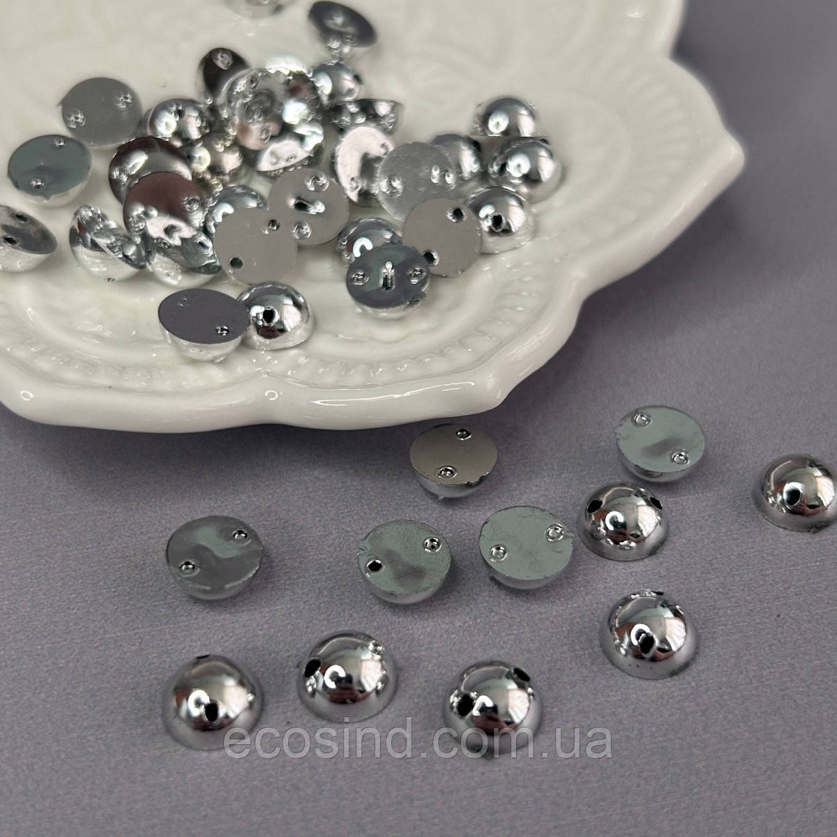 Напівбусини пришивні 8мм, 10 гр/уп - колір срібло, фото 1