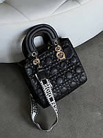 Сумочка Dior Lady велика чорна широкий ремінець Є