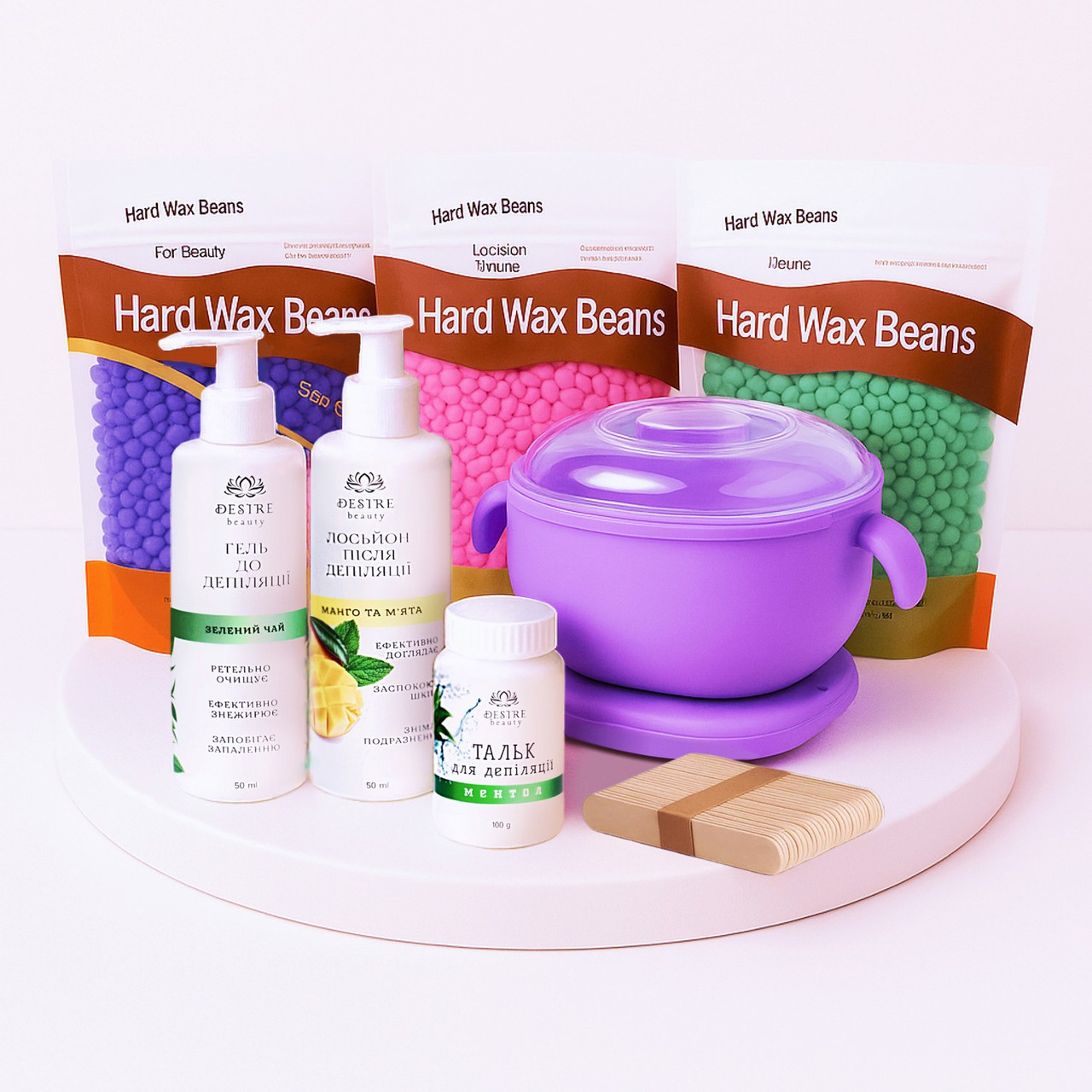 Набір для депіляції з силіконовим воскоплавом, 8 предметів, Фіолетовий, фото 1