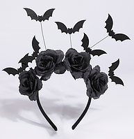 Обруч для волосся Кажан з чорними трояндами для вечірок на Хелловін в стилі готика чорний