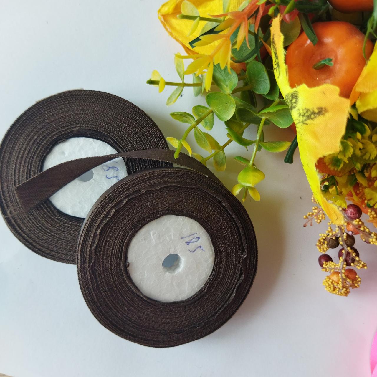 Стрічка атласна №185 темно-коричнева завширшки 1,2 см, фото 1