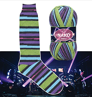 Нитки та пряжа для в'язання шкарпеткова напіввовна 75/25 Boho Desen NAKO Бохо Десен Нако  № 81924