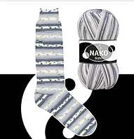 Нитки та пряжа для в'язання шкарпеткова напіввовна 75/25 Boho Desen NAKO Бохо Десен Нако  № 82164