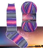 Нитки та пряжа для в'язання шкарпеткова напіввовна 75/25 Boho Desen NAKO Бохо Десен Нако № 82437