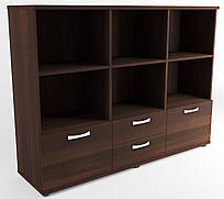 Шафа для документів офісна напіввідкрита МГ-630 (1600х420х1200 мм) горіх темна з полицями та ящиками AMF