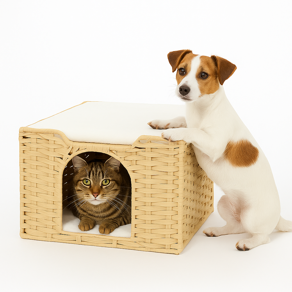 Плетений будиночок Twinea для домашніх тварин з ротанга з двома подушками (P048), фото 1