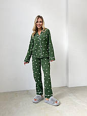 Піжама з мусліну S Зелена в білі серця, фото 3