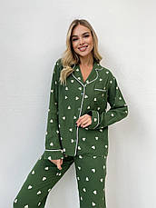 Піжама з мусліну S Зелена в білі серця, фото 2
