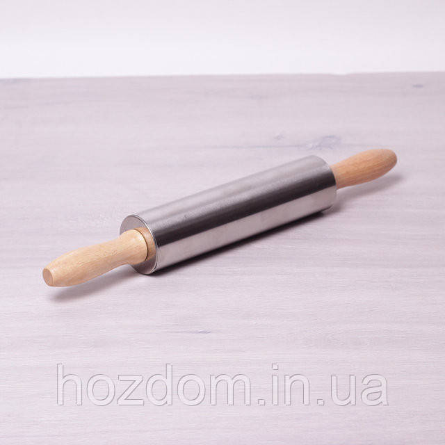 Скалка Ø5*38 см з обертовим валиком із неіржавкої сталі та дерев'яними ручками