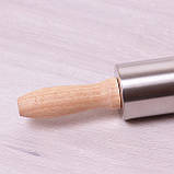 Скалка Ø5*38 см з обертовим валиком із неіржавкої сталі та дерев'яними ручками, фото 3