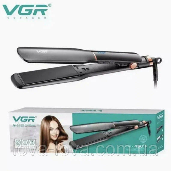 Праска для випрямлення волосся з керамічними пластинами та дисплеєм VGR V-519S потужністю 70 Вт Black