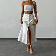 Женская стильная длинная однотонная юбка на пуговицах белый темный беж черный 42-44 44-46 46-48