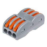 Клема швидкого монтажу Voltronic SPL-3, універсальна, 3 контакти, 32A 250V, для проводів 0.08–2.5 мм², прохідна, важільна