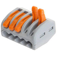 Клема швидкого монтажу Voltronic K222-415, універсальна, 5 контактів, 32A 250V, для проводів 0.08–2.5 мм², важільна