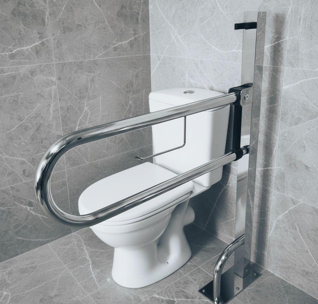 Поручень для людей з інвалідністю підлоговий відкидний 32 мм – 1000×700 мм (посилений з опорою) (789-62), фото 1