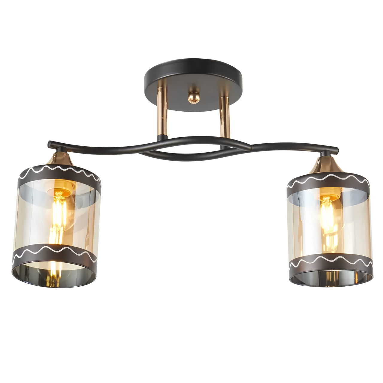 Стельова люстра на два скляні плафони під лампу Е27 чорно-золота Interees 6380-2