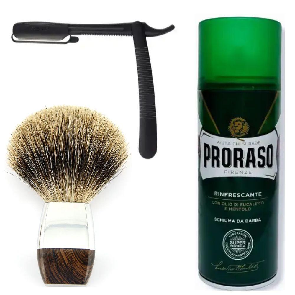 Одноразова небезпечна бритва Gillette Premium Platinum Blades + помазок борсук + піна для гоління Proraso тонізуюча 400 мл, фото 1