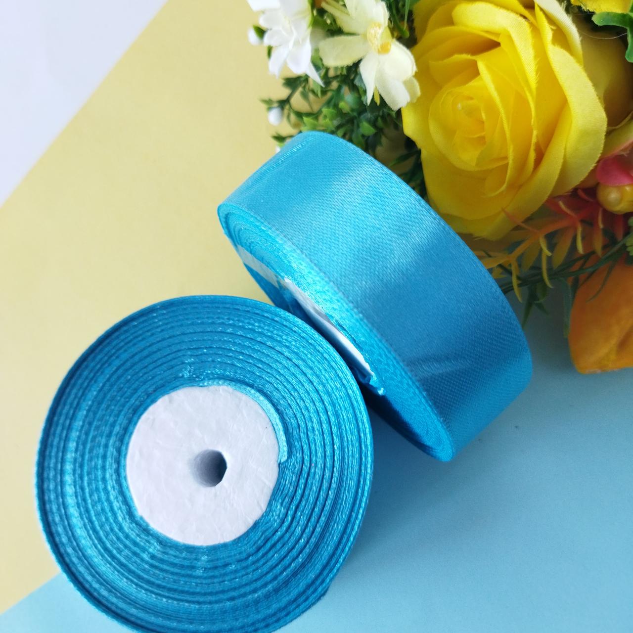 Стрічка атласна №20 синя бірюза завширшки 2,5 см, фото 1