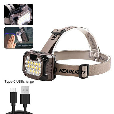 Акумуляторний налобний ліхтар із датчиком руху YD-09 IPX-4 USB-Type C 5 режимів водонепроникне червоне світло