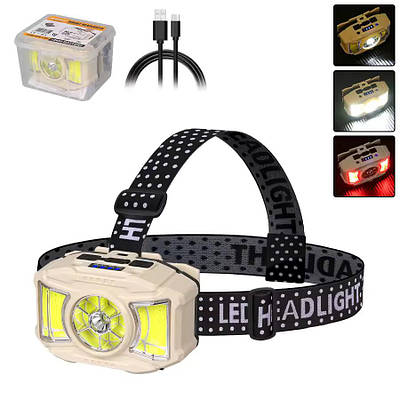 Акумуляторний налобний ліхтар із датчиком руху HC-615S IPX-4 6 режимів червоне світло